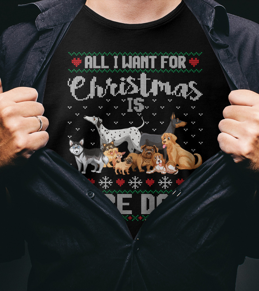 All I Want For Christmas Is More Dogs Ugly Xmas Sweater Snowflake Puppy T-Shirt