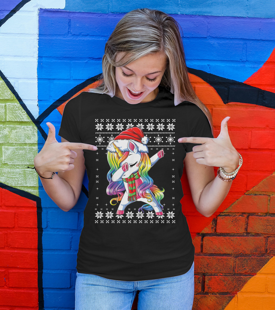 Unicorn Dabbing Santa Christmas T-Shirt
