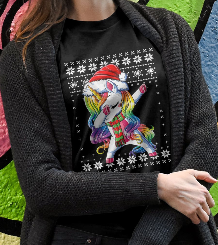 Unicorn Dabbing Santa Christmas T-Shirt