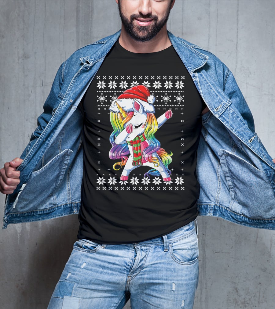 Unicorn Dabbing Santa Christmas T-Shirt