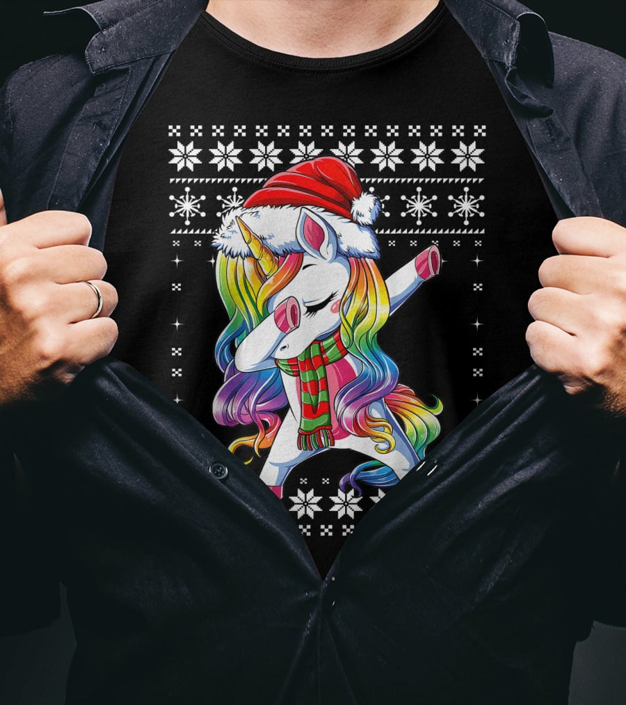 Unicorn Dabbing Santa Christmas T-Shirt