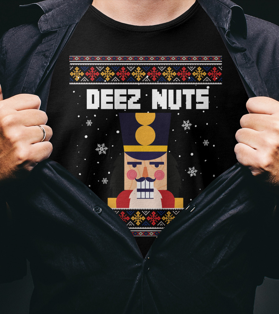 Deez Nuts Nutcracker Christmas Sweater Snowflakes T-Shirt