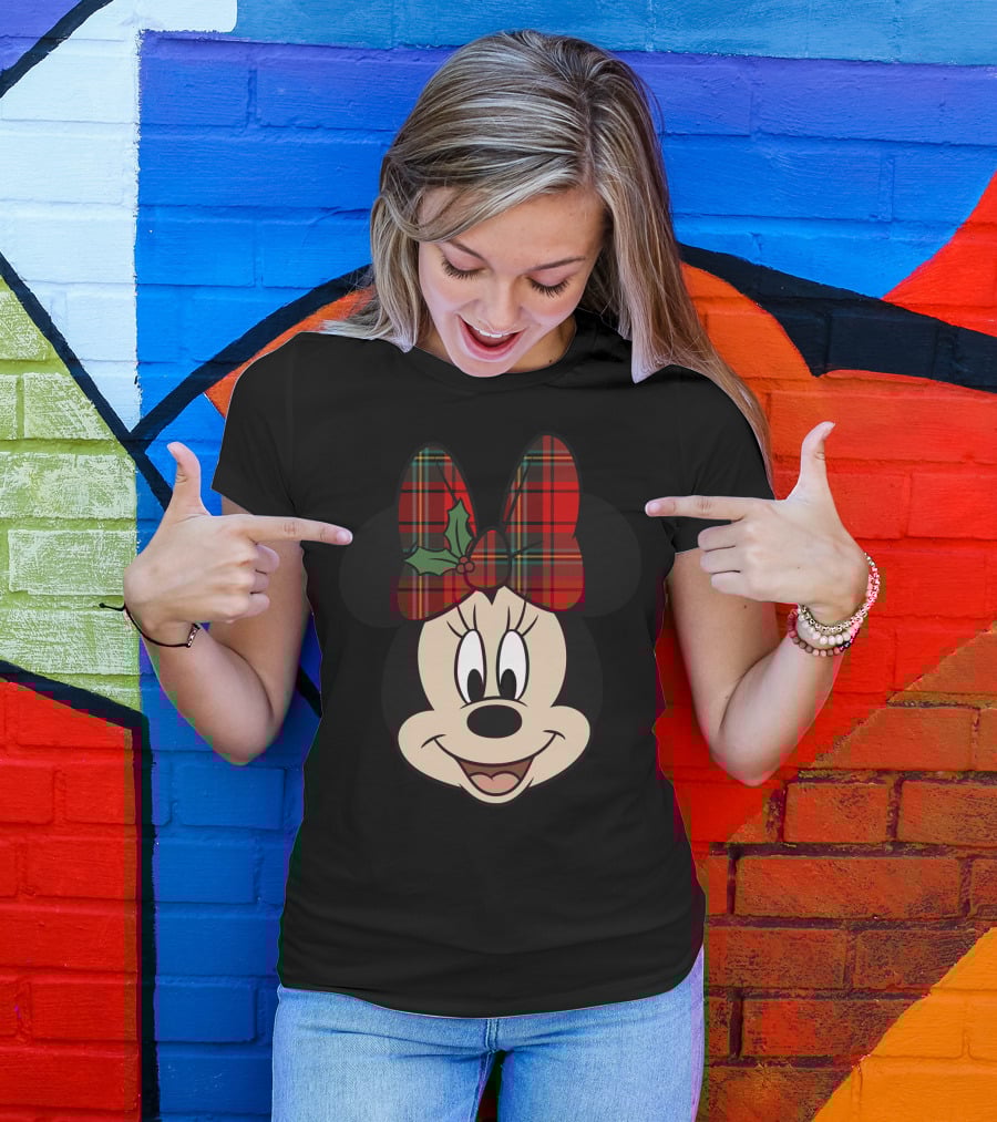 Minnie Mouse Red Plaid Bow With Holly Disney T-Shirt