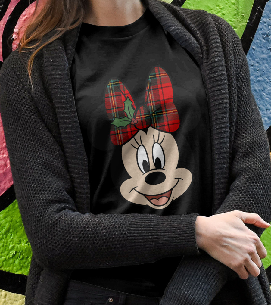 Minnie Mouse Red Plaid Bow With Holly Disney T-Shirt