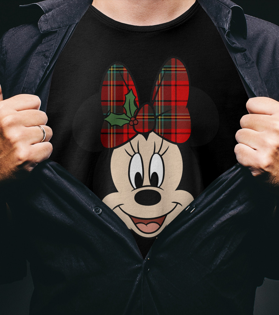 Minnie Mouse Red Plaid Bow With Holly Disney T-Shirt