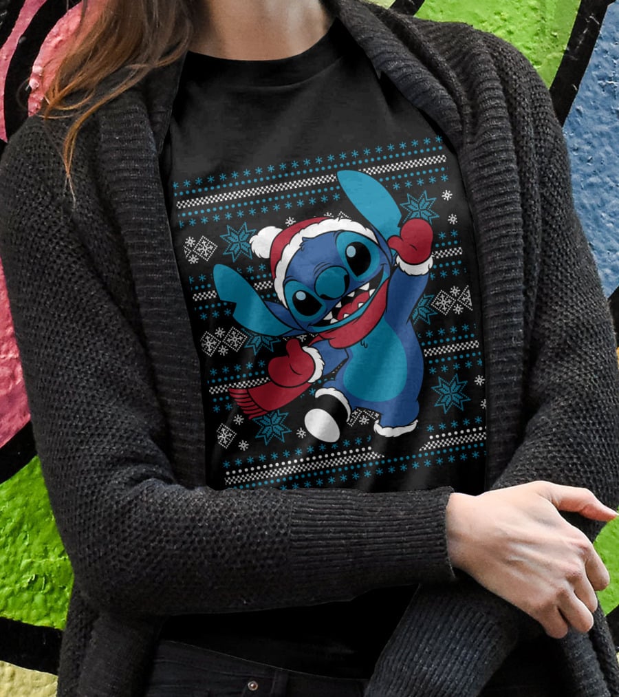 Disney Stitch Festive Christmas Holiday Cheer T-Shirt