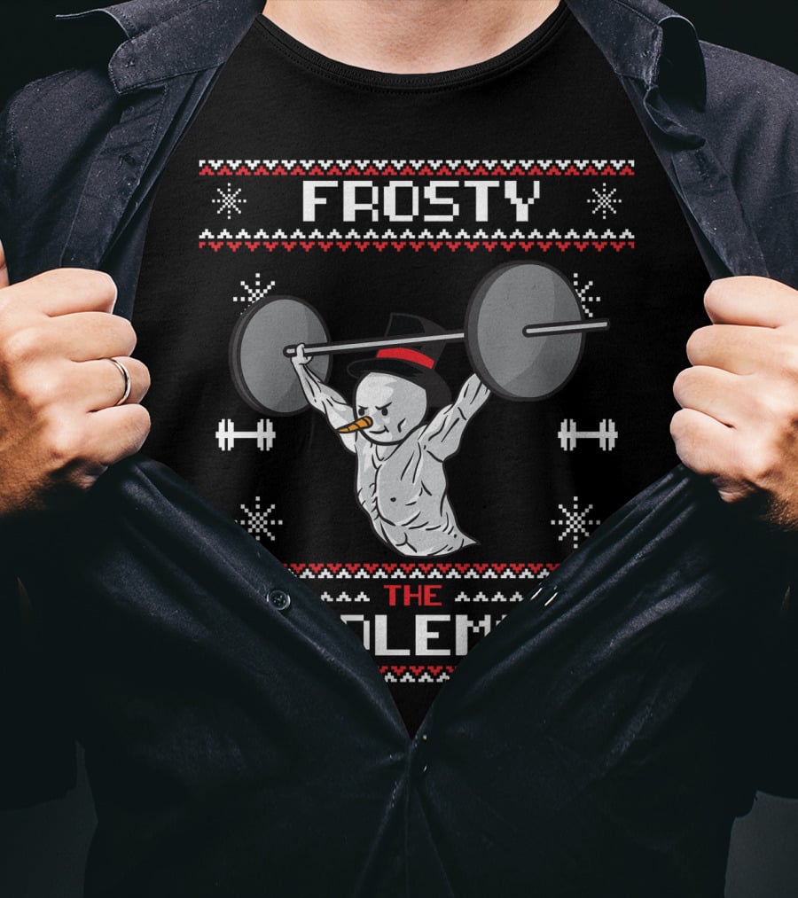 Frosty The Swoleman Snowman Bodybuilder Weightlifting Gym Humor T-Shirt