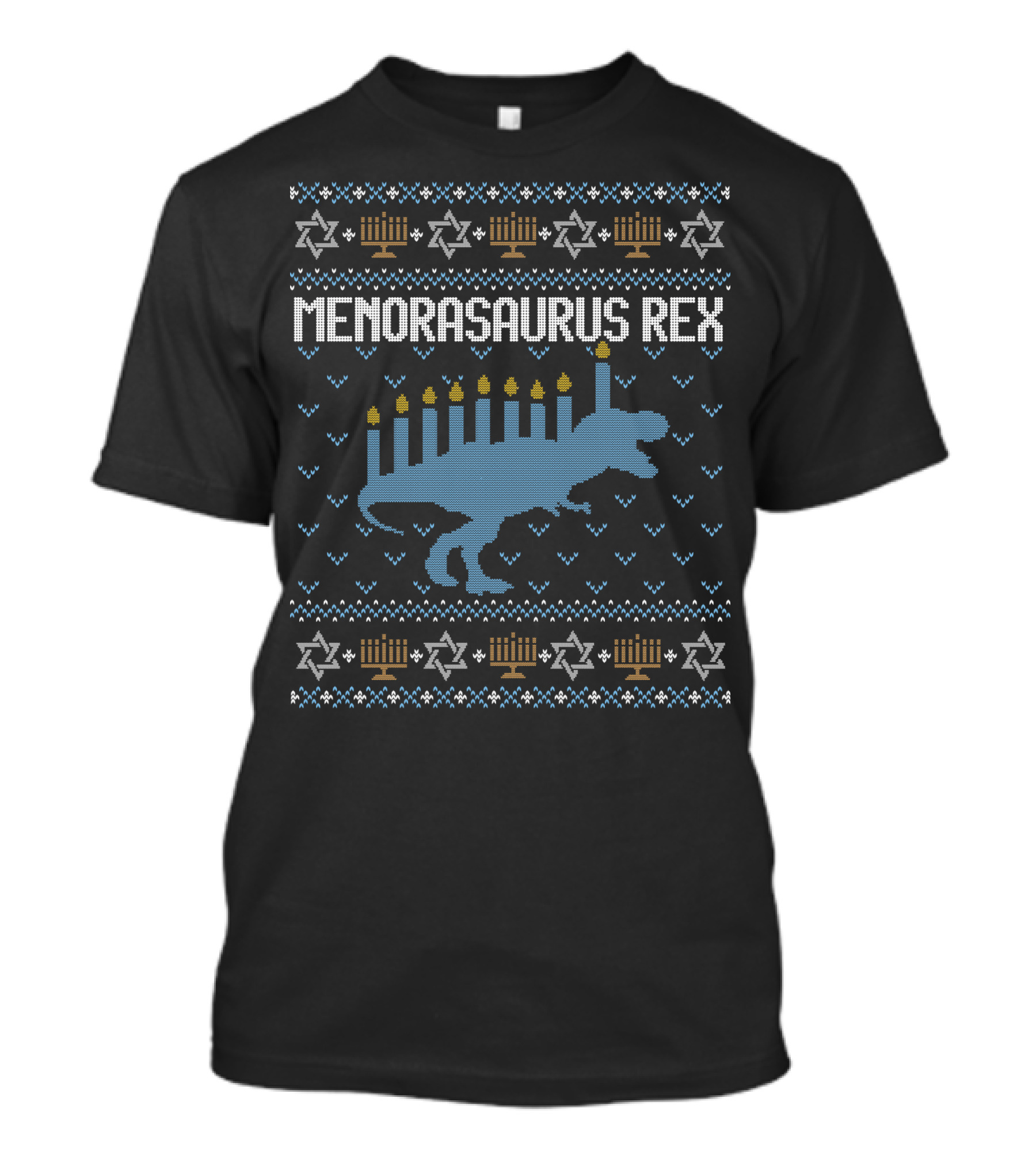Menorasaurus Rex Hanukkah T-Rex Menorah Candles Star T-Shirt