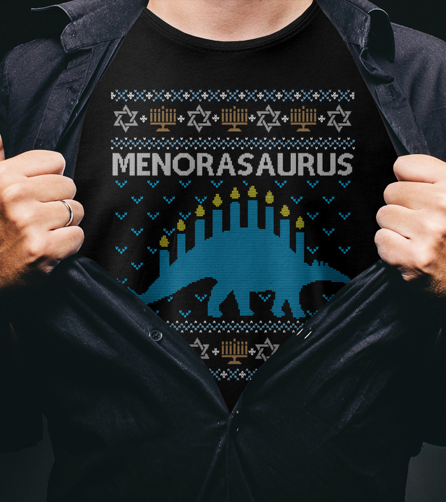 Menorasaurus Hanukkah Dinosaur Menorah Candles T-Shirt