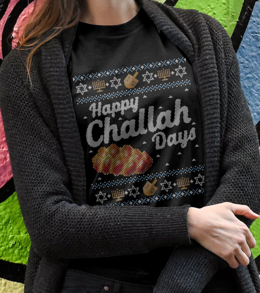 Hanukkah Happy Challah Days Menorah Star Of David Dreidel T-Shirt