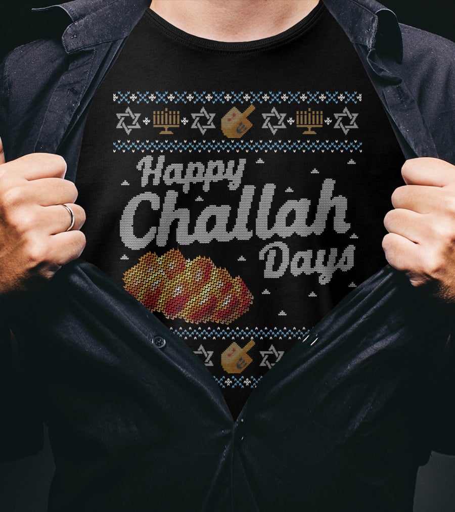 Hanukkah Happy Challah Days Menorah Star Of David Dreidel T-Shirt