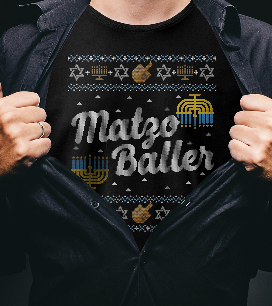 Matzo Baller Hanukkah Menorah Dreidel Stars T-Shirt