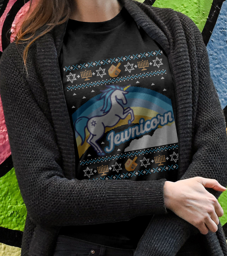 Jewnicorn Hanukkah Festive Unicorn With Menorah And Dreidel T-Shirt