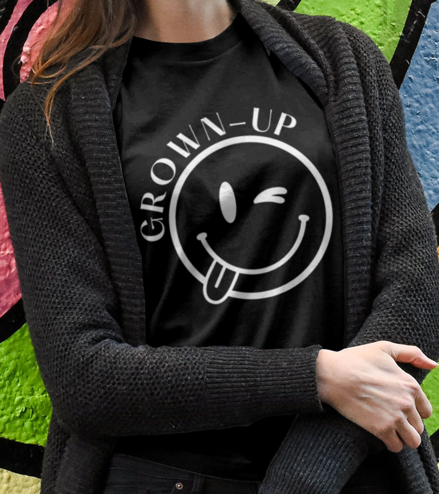 Grown-Up Winking Smiley Face Playful Expression T-Shirt
