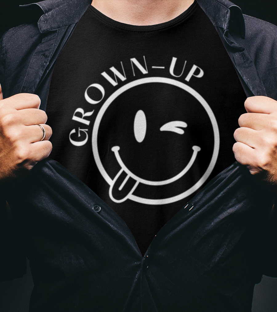 Grown-Up Winking Smiley Face Playful Expression T-Shirt