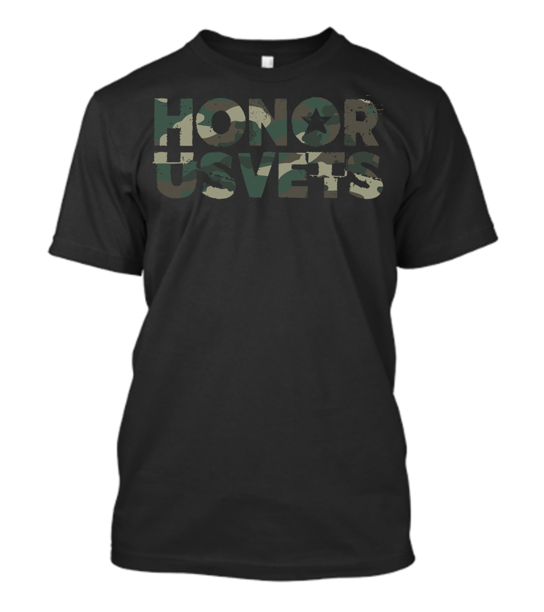 HONORUSVETS Make Camo Your Cause Camouflage Star Text T-Shirt