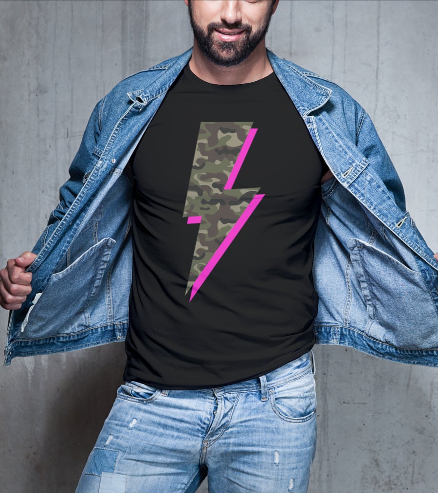 Lightning Bolt Hot Pink Camouflage Camo T-Shirt