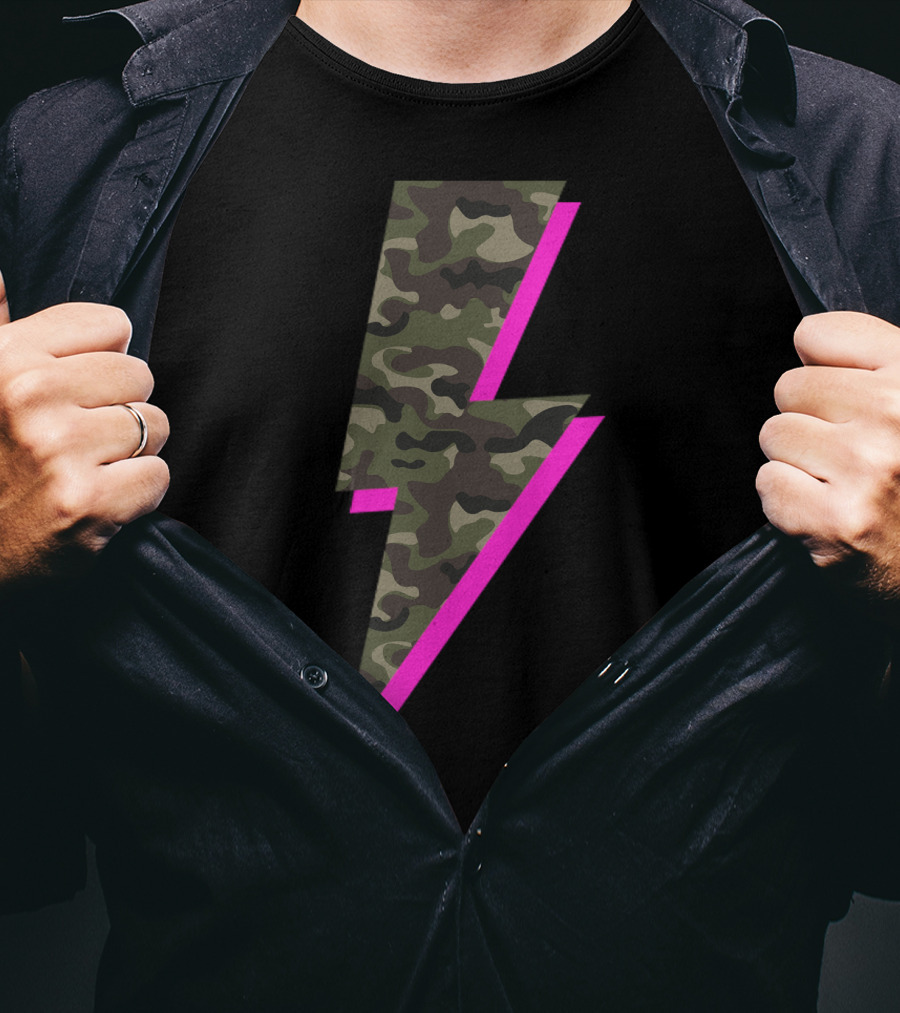 Lightning Bolt Hot Pink Camouflage Camo T-Shirt