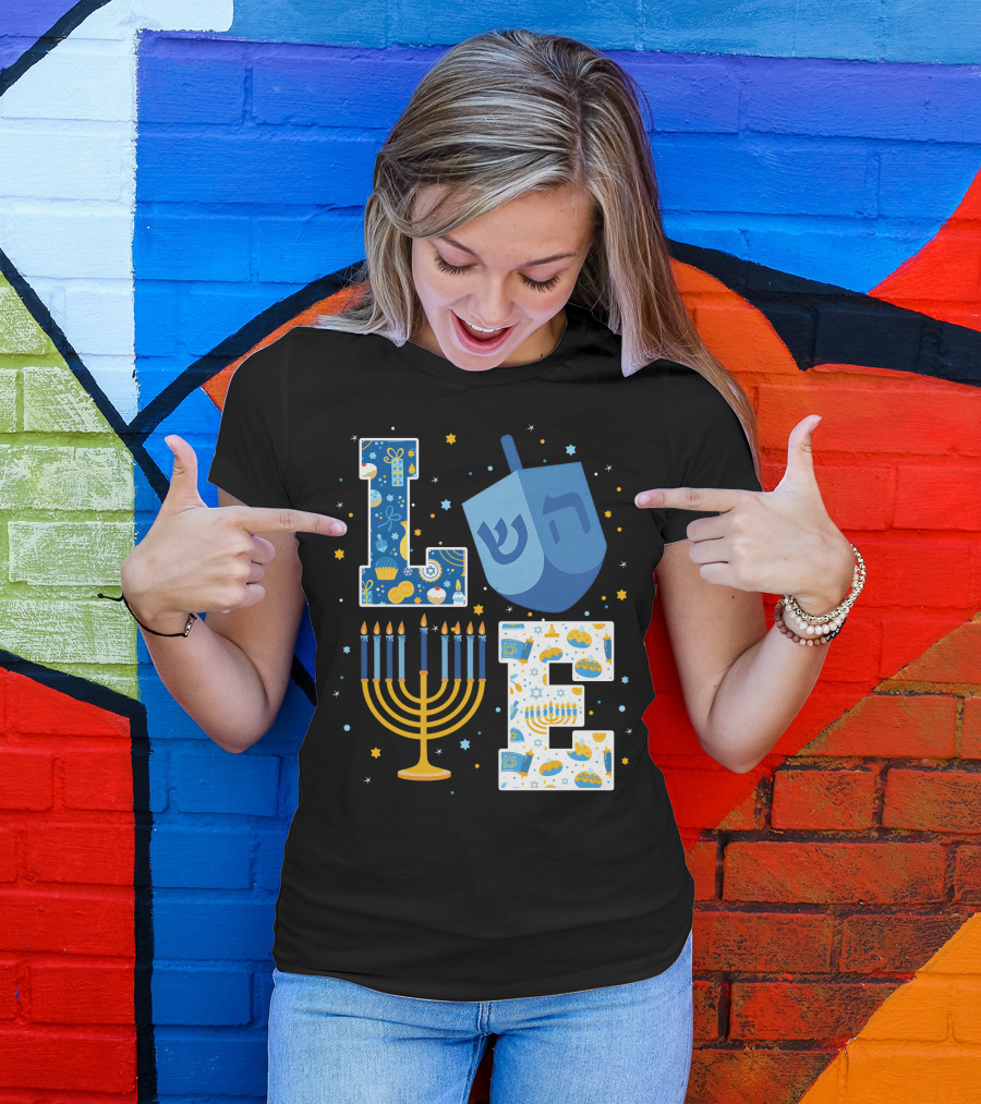 LOVE Hanukkah Dreidel Menorah Chanukah T-Shirt