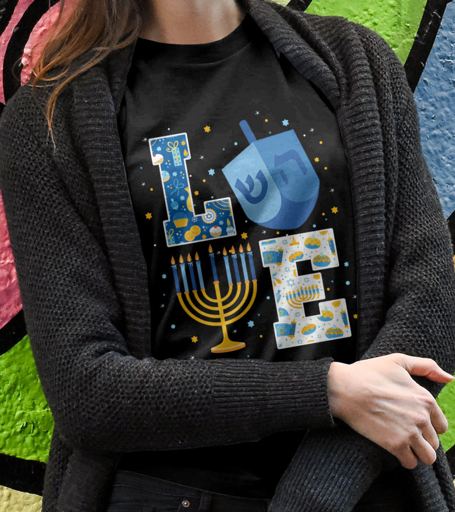 LOVE Hanukkah Dreidel Menorah Chanukah T-Shirt
