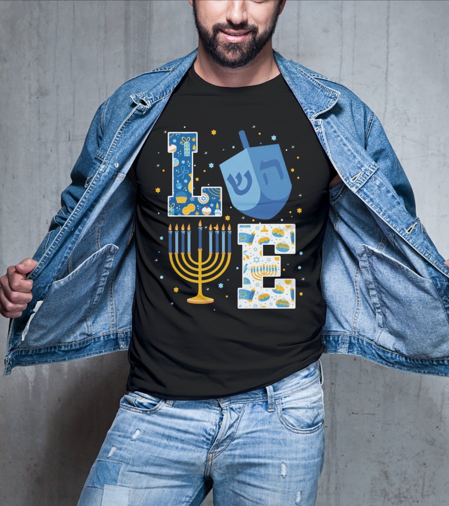 LOVE Hanukkah Dreidel Menorah Chanukah T-Shirt