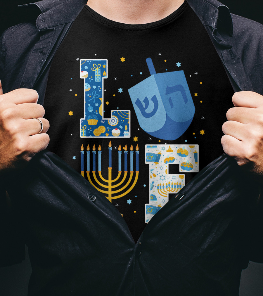 LOVE Hanukkah Dreidel Menorah Chanukah T-Shirt