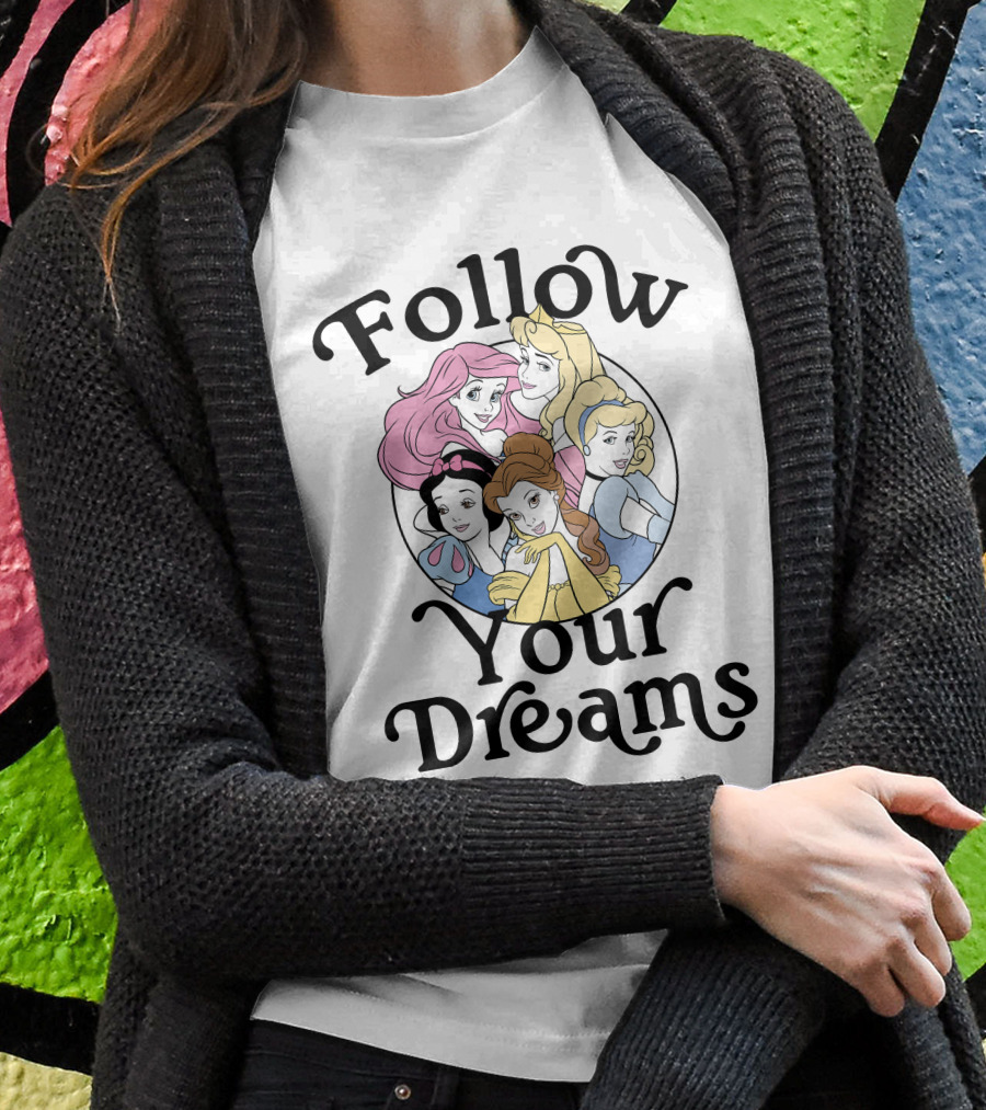 Disney Princess Follow Your Dreams Belle Ariel Aurora Cinderella Snow White 1991 T-Shirt