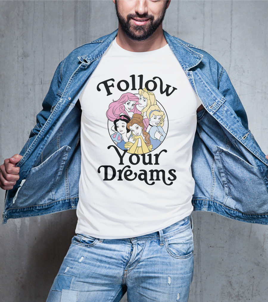 Disney Princess Follow Your Dreams Belle Ariel Aurora Cinderella Snow White 1991 T-Shirt