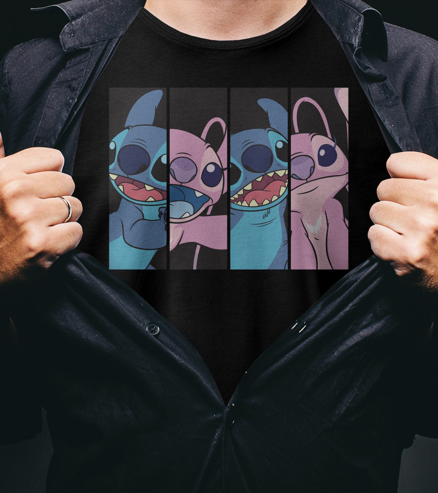 Disney Lilo And Stitch Boxed Faces Patchwork Characters T-Shirt
