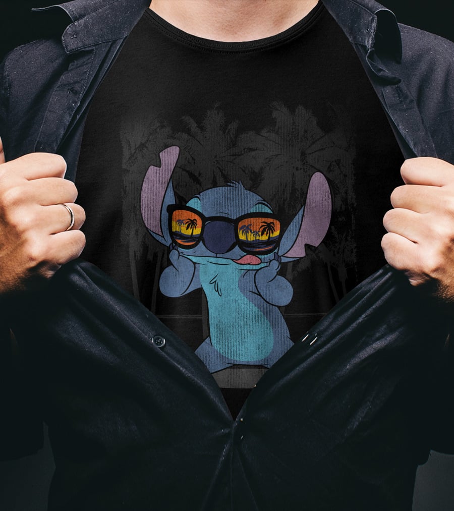 Stitch With Sunglasses Palm Trees Lilo And Stitch Hawaii Disney T-Shirt