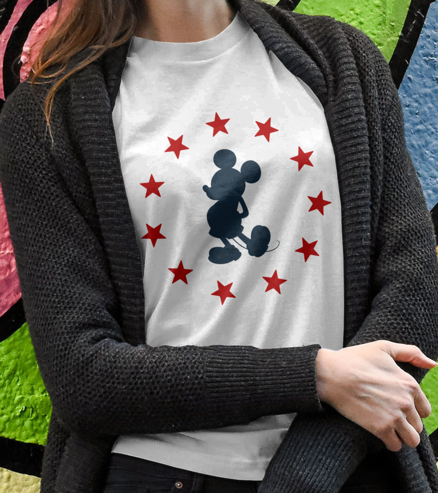 Disney Mickey Mouse Silhouette With Patriotic Red Stars T-Shirt