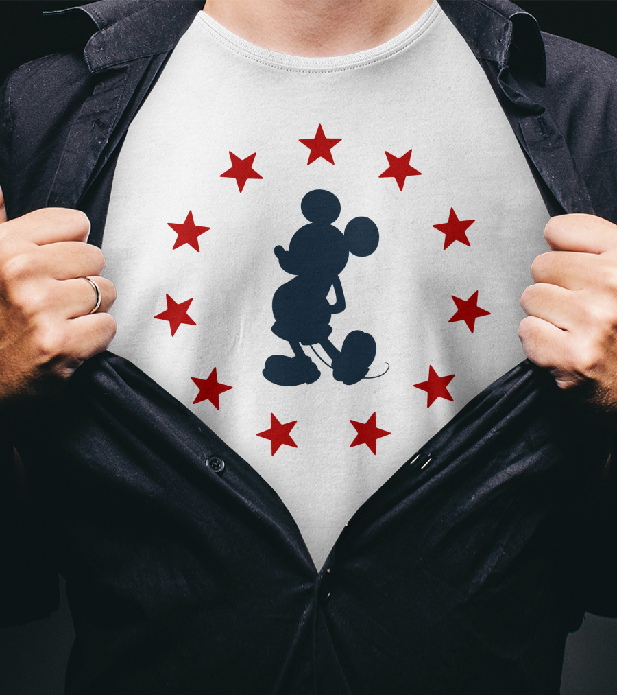 Disney Mickey Mouse Silhouette With Patriotic Red Stars T-Shirt