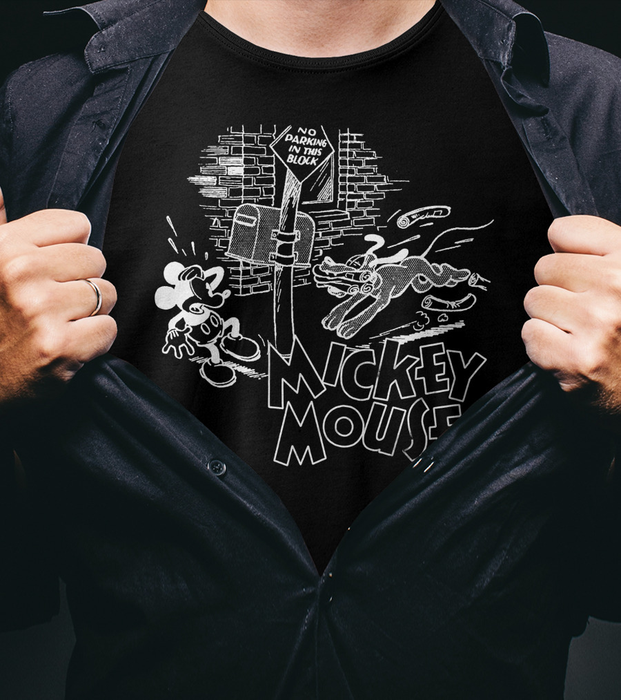 Mickey Mouse Street Comic No Parking Sign T-Shirt