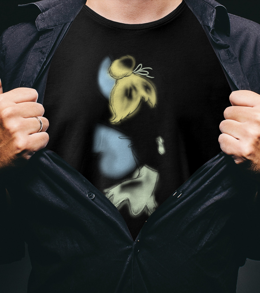 Disney Peter Pan Tinkerbell Black Airbrush Sketch Stars T-Shirt