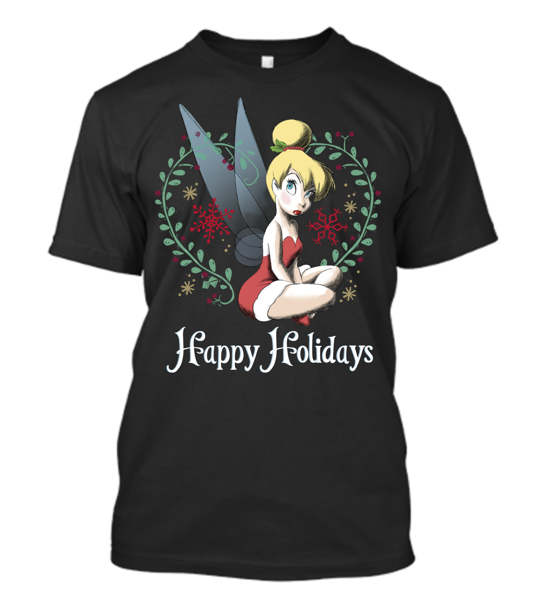 Disney Peter Pan Tinkerbell Happy Holidays Christmas Snowflakes T-Shirt