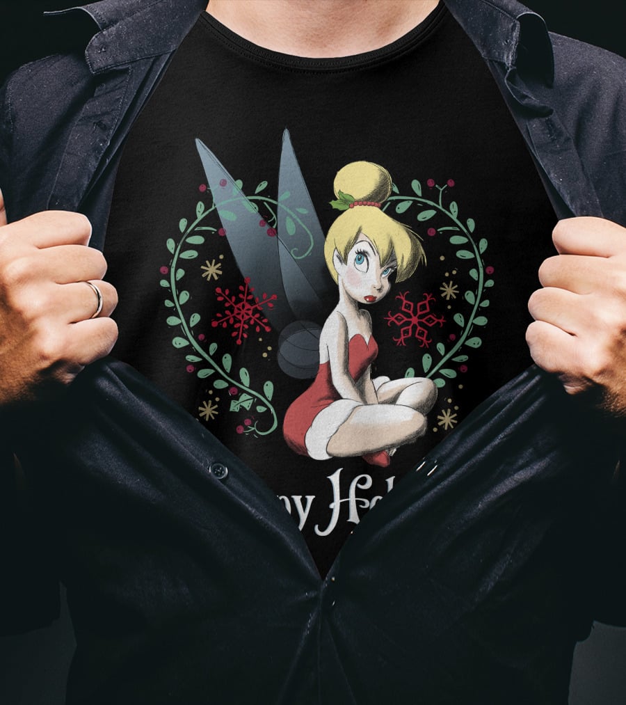 Disney Peter Pan Tinkerbell Happy Holidays Christmas Snowflakes T-Shirt