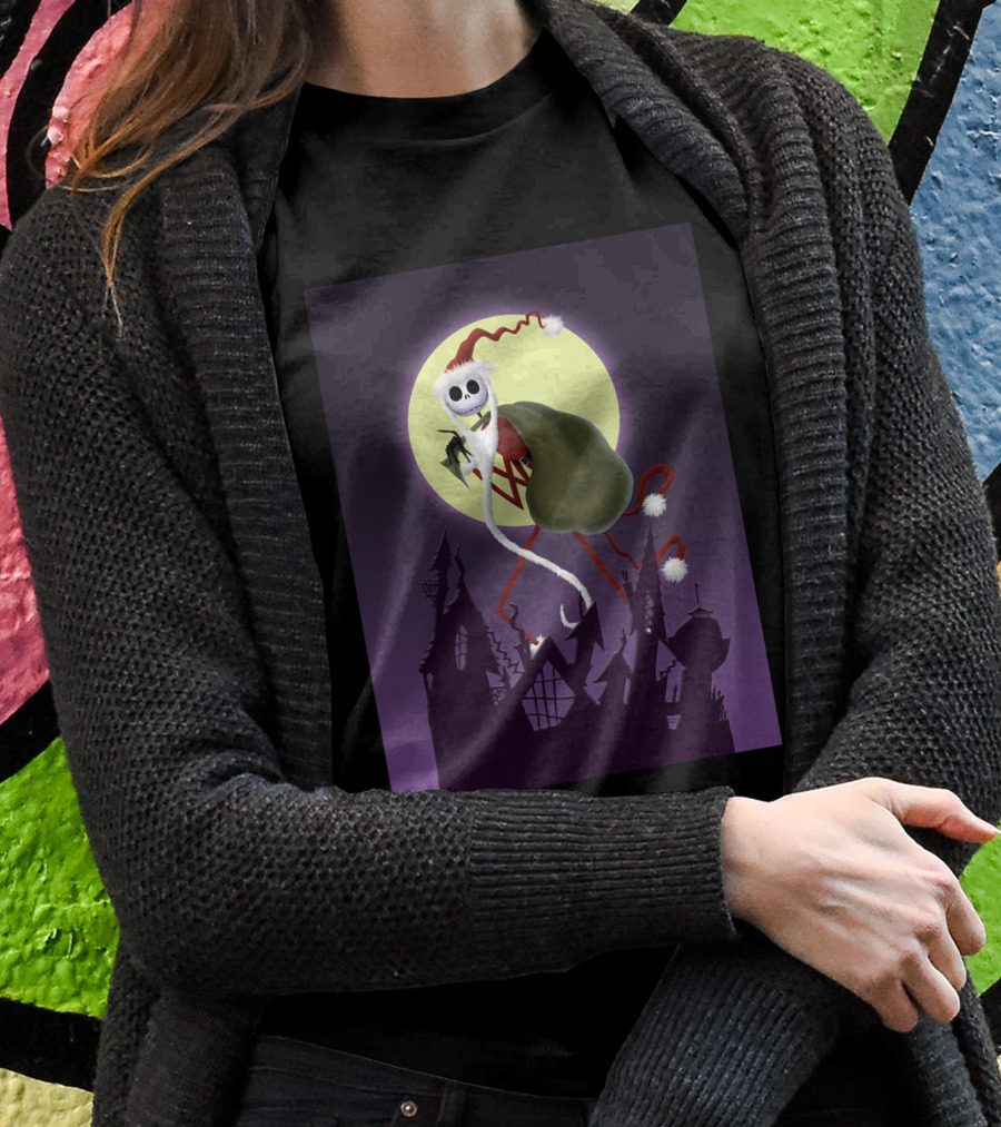 Disney Skellington Claus Jack Skellington Santa Christmas Moon T-Shirt