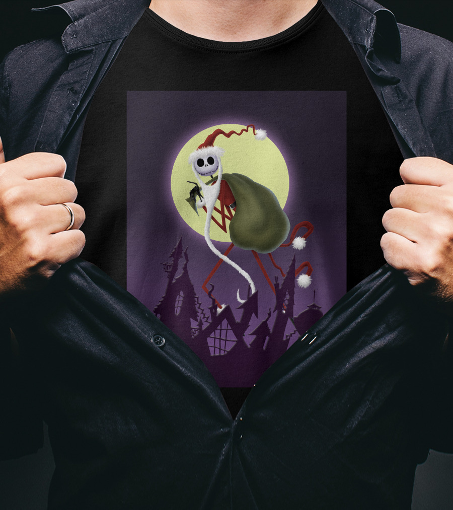 Disney Skellington Claus Jack Skellington Santa Christmas Moon T-Shirt