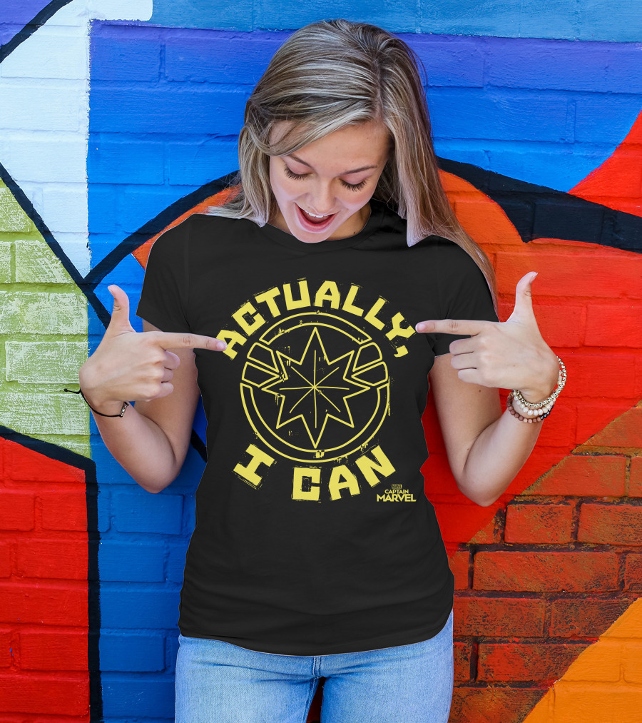 Captain Marvel Actually I Can Yellow Starburst T-Shirt