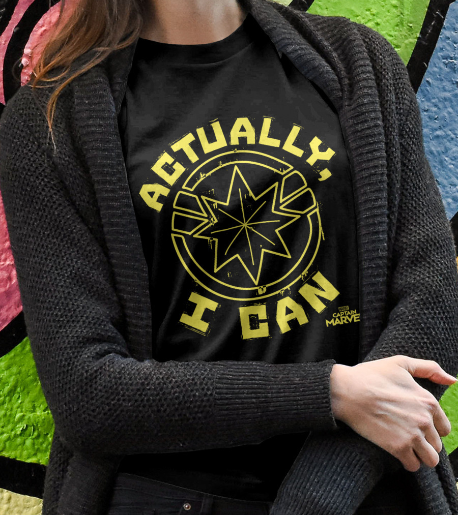 Captain Marvel Actually I Can Yellow Starburst T-Shirt