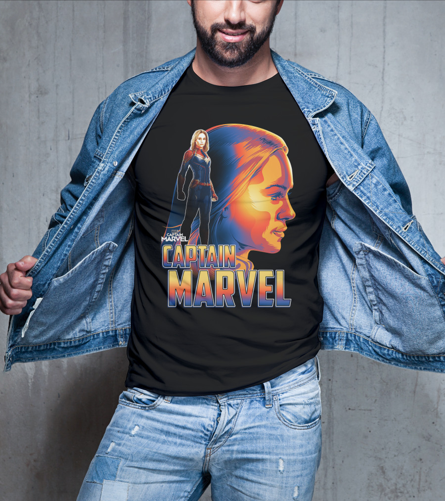 Captain Marvel Heroic Sunset Profile T-Shirt