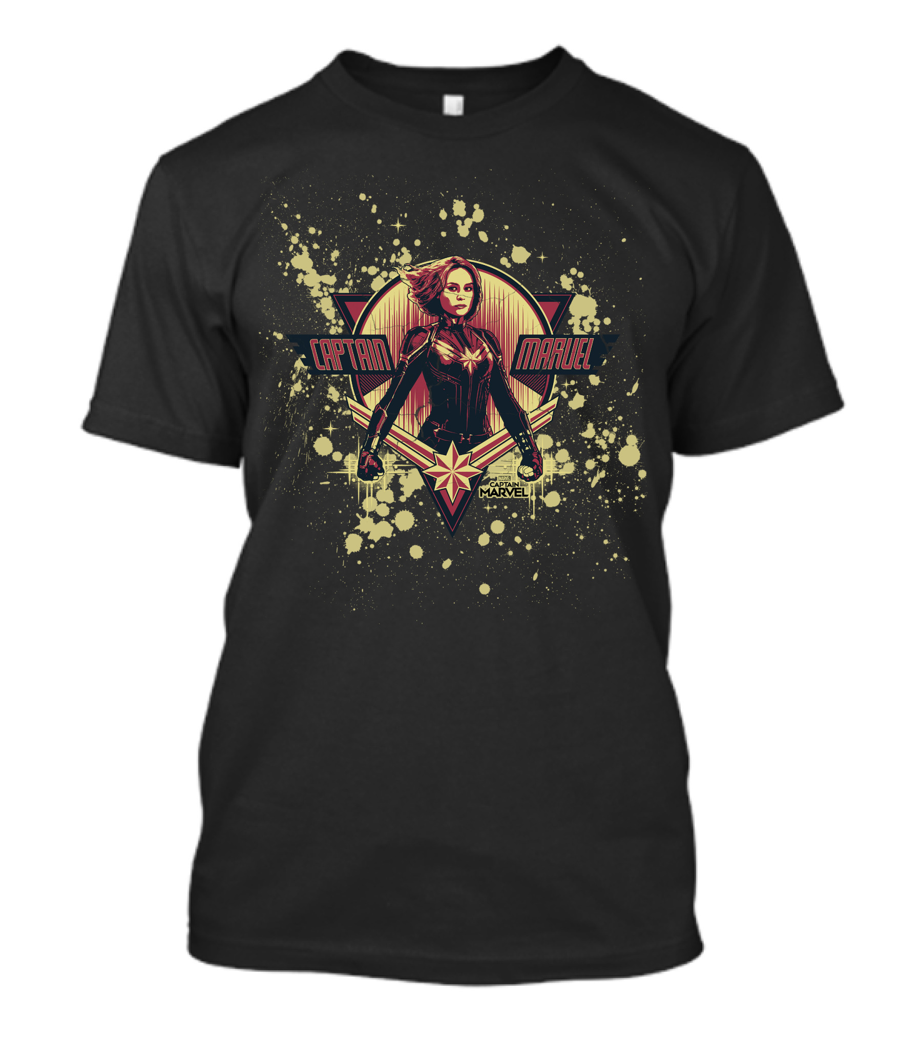 Captain Marvel Cracked Paint Splatter Retro Starburst T-Shirt
