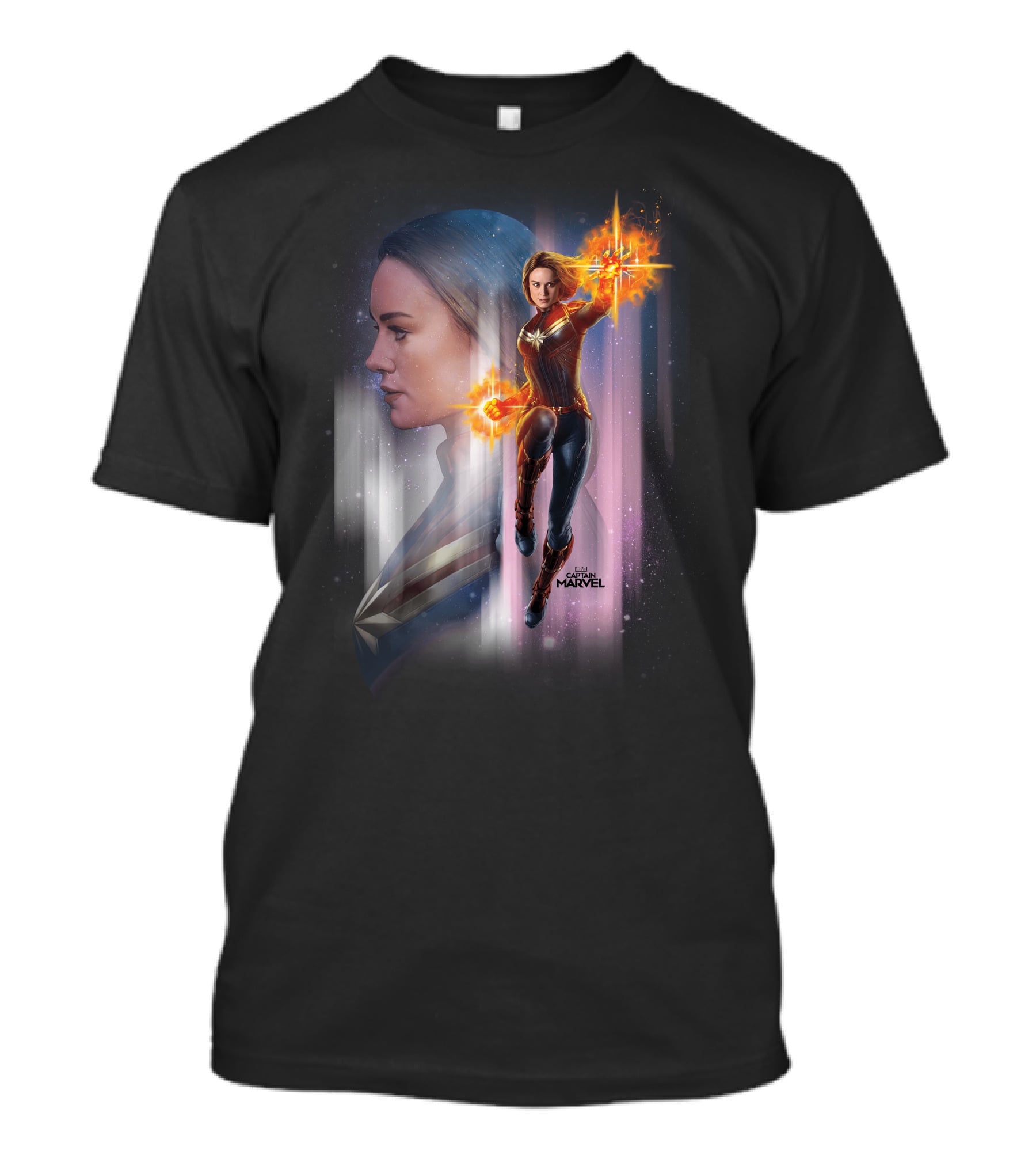 Captain Marvel Energy-Powered Heroic Flight In Space Adventure T-Shirt