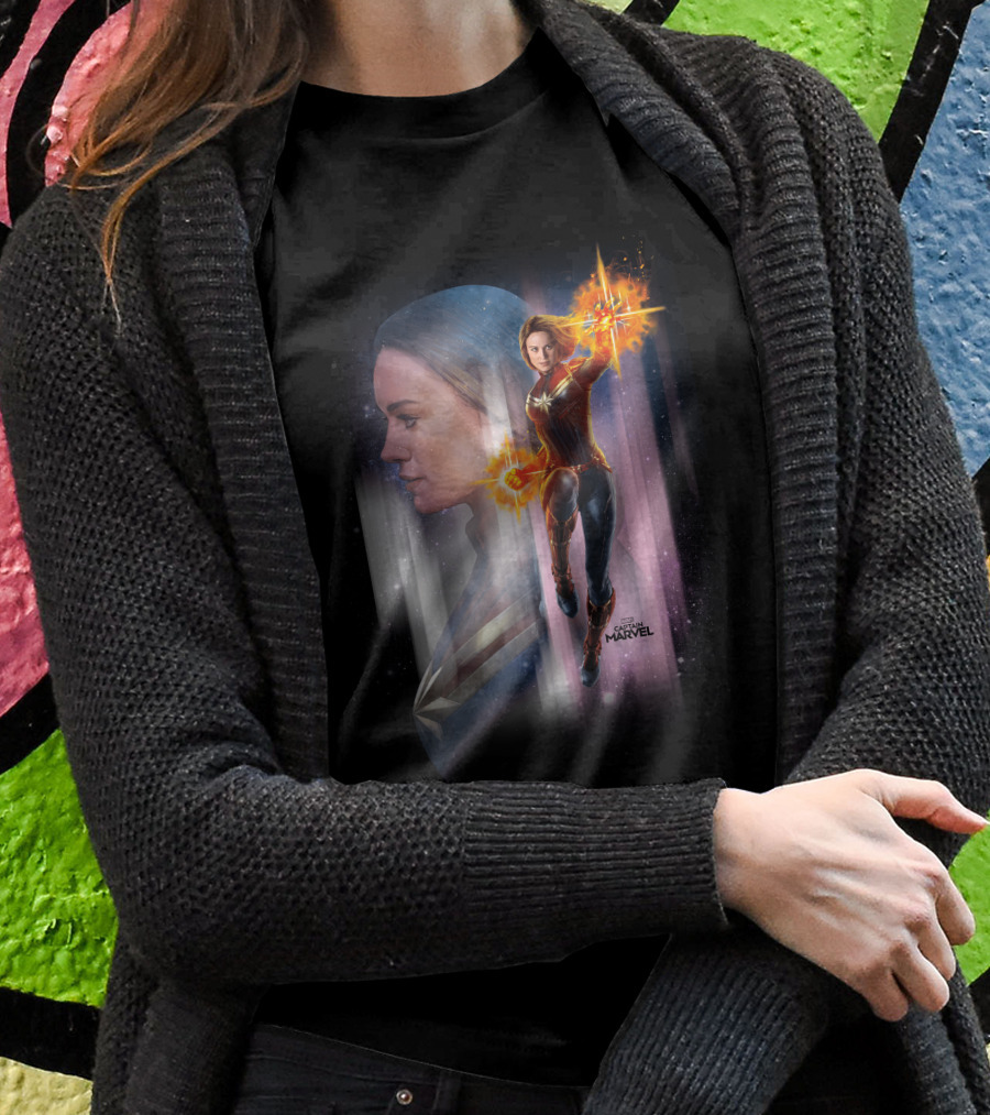 Captain Marvel Energy-Powered Heroic Flight In Space Adventure T-Shirt