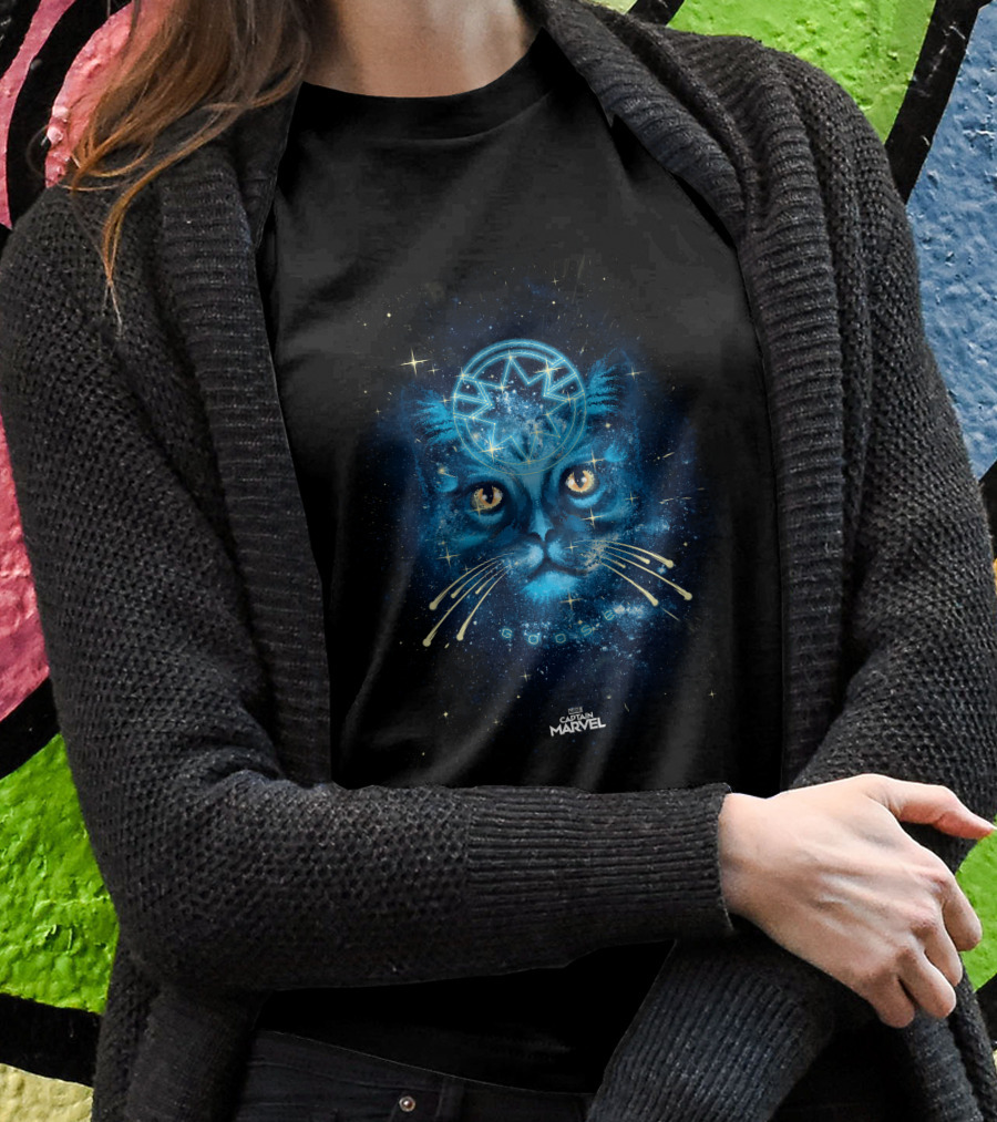 Captain Marvel Goose Cat Starry Blue Cosmic T-Shirt