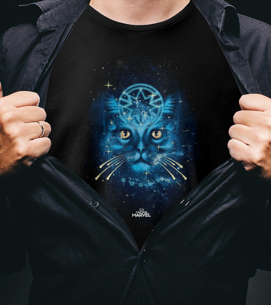 Captain Marvel Goose Cat Starry Blue Cosmic T-Shirt