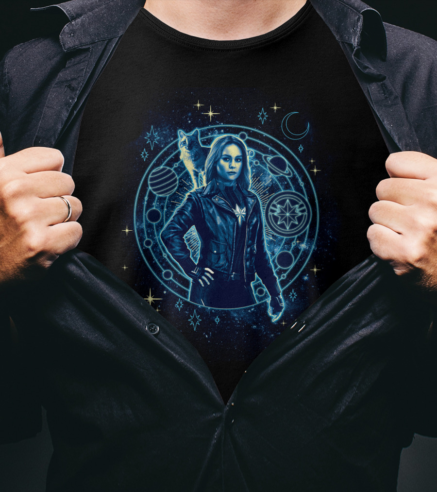 Captain Marvel Goose Cosmic Geometric Circle Space Adventure T-Shirt