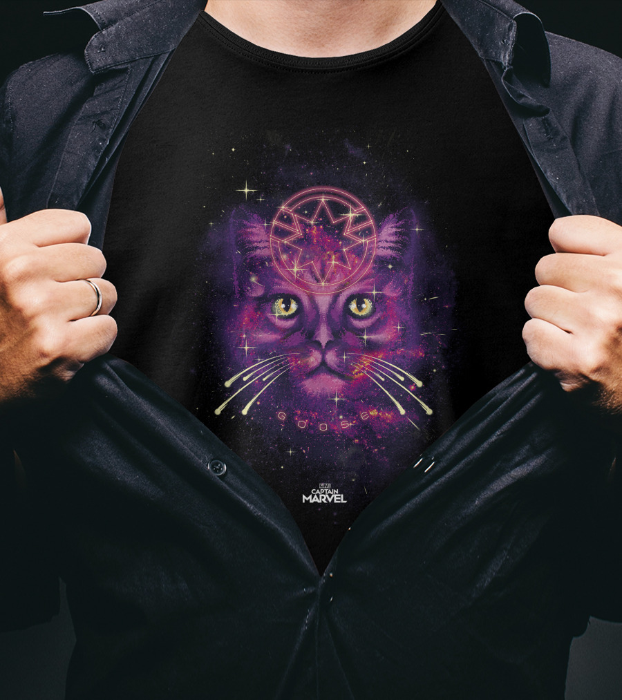 Captain Marvel Goose Cat Pink Galaxy Cosmic Starry T-Shirt