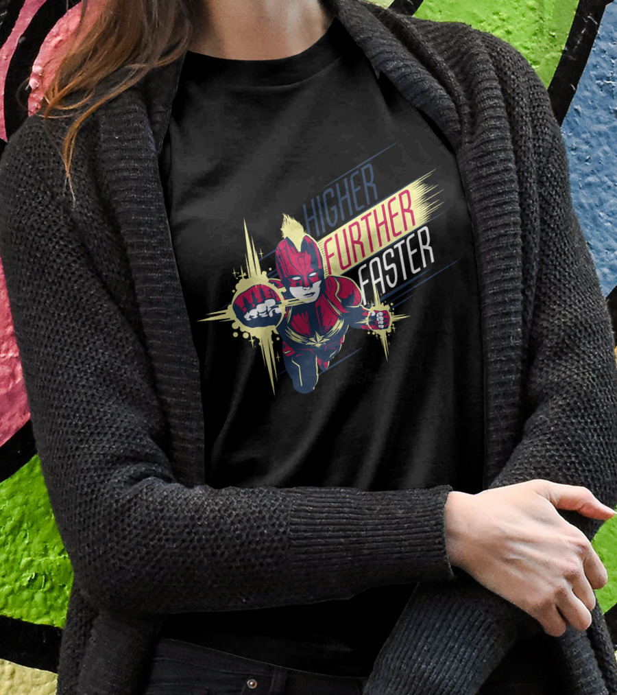 Captain Marvel Higher Further Faster Bold Heroic Charge T-Shirt