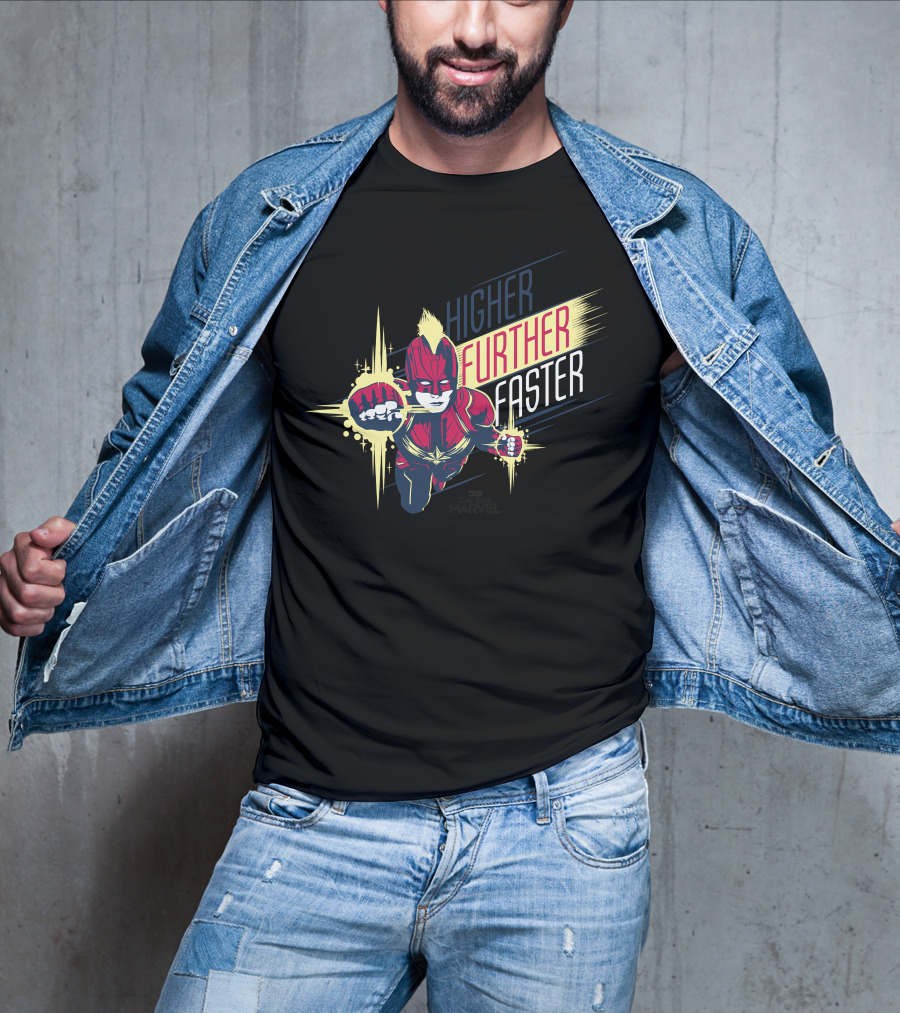 Captain Marvel Higher Further Faster Bold Heroic Charge T-Shirt
